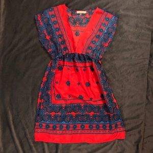 red/blue silk dress